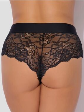 Cheeky Shimmer Lace Hipster Panty - Black